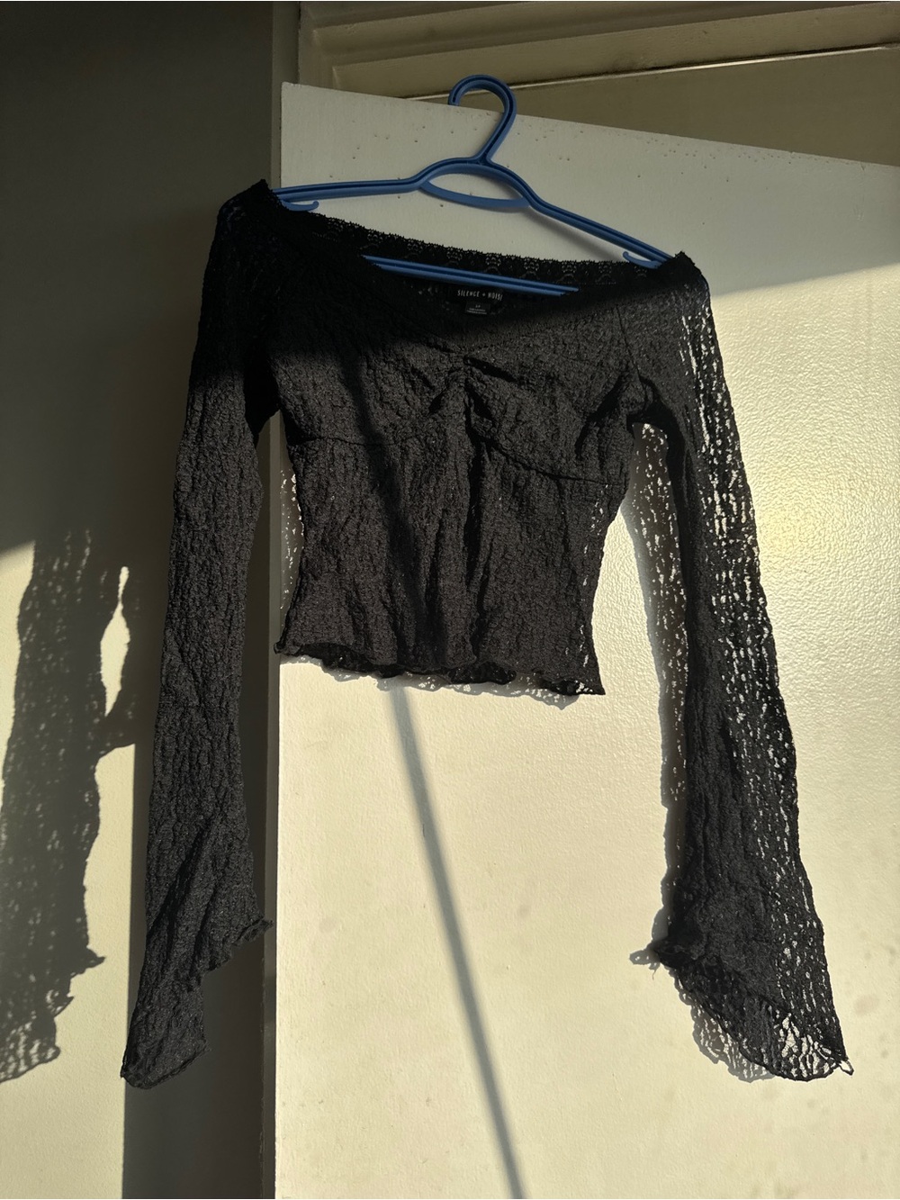 silence + noise Black Lace Off-Shoulder Crop Top